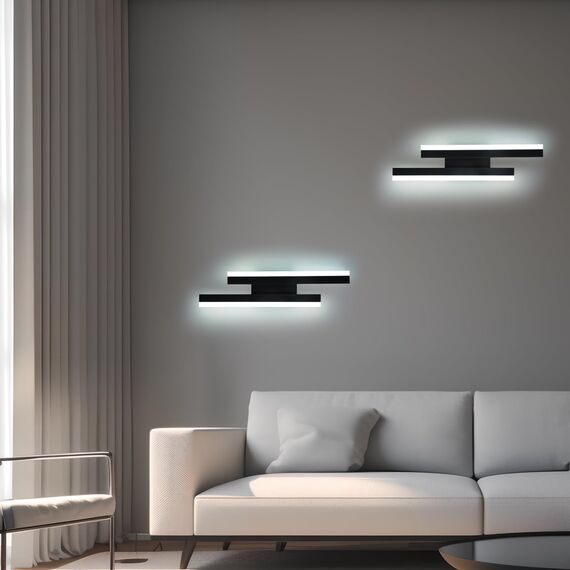 Riserva Wandleuchte LED Innen Moderne, 16W 1800LM Wandlampe LED, Kreative Lange Parallele Wandleuchte für Wohnzimmer Korridor Treppen, Kaltweiß 6500K, Schwarz, 40cm