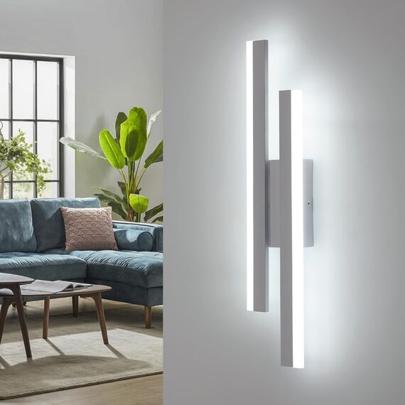 Riserva Wandleuchte LED Innen Moderne, 16W 1800LM Wandlampe, Kreative Lange Parallele Wandleuchte für Wohnzimmer Korridor Treppen, Kaltweiß 6500K, Weiß, 40cm