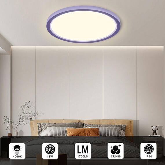 LQWELL® Deckenleuchte LED Deckenlampe, 1,6CM Ultradünn Rund Flach IP44 Wasserfest Badlampe 18W 4000K 1700LM Modern für Wohnzimmer Badezimmer Schlafzimmer Küche Balkon Keller Büro, 220 * 16mm