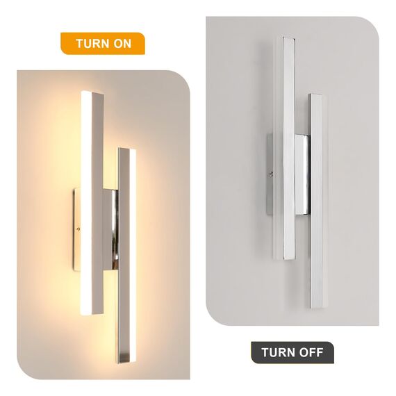 Riserva Wandleuchte LED Innen, Kreative Wandlampe Moderne, 3000K Warmweiß Wandlampe, 16W LED Lange Wandleuchte Innen für Schlafzimmer, Wohnzimmer, Korridor, Treppenhau, Chrom 40cm