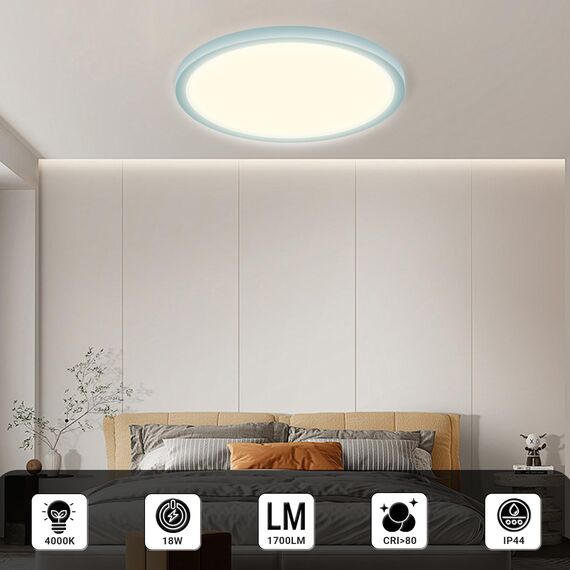 LQWELL® Deckenleuchte LED Deckenlampe, 1,6CM Ultradünn Rund Flach IP44 Wasserfest Badlampe 18W 4000K 1700LM Modern für Wohnzimmer Badezimmer Schlafzimmer Küche Balkon Keller Büro, 220 * 16mm