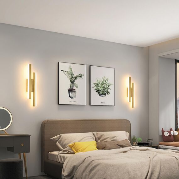 Riserva Wandleuchte LED Innen Kreative Lange Parallele, Wandlampe Warmweiß 16W 1800LM, Wandleuchte Innen Moderne für Wohnzimmer Korridor Treppen, Warmweiß 3000K, Gold, 40cm