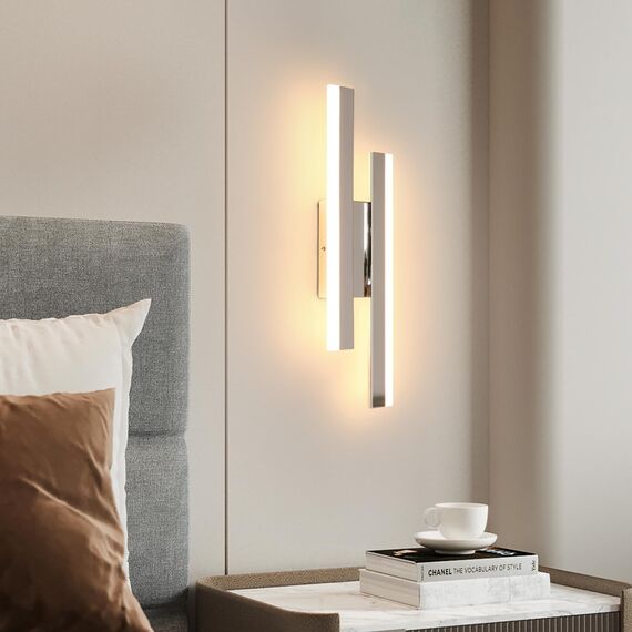 Riserva Wandleuchte LED Innen, Kreative Wandlampe Moderne, 3000K Warmweiß Wandlampe, 16W LED Lange Wandleuchte Innen für Schlafzimmer, Wohnzimmer, Korridor, Treppenhau, Chrom 40cm