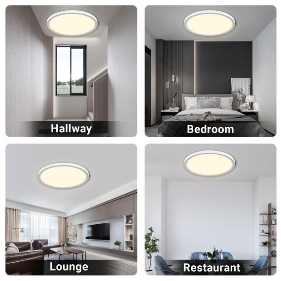 LQWELL® Deckenleuchte LED Deckenlampe, IP44 Wasserfest Badlampe Rund Flach 36W 4000K 4320LM Modern Schlicht Lampe Dünn für Wohnzimmer Badezimmer Schlafzimmer Küche Balkon Keller Büro, 400 * 24mm