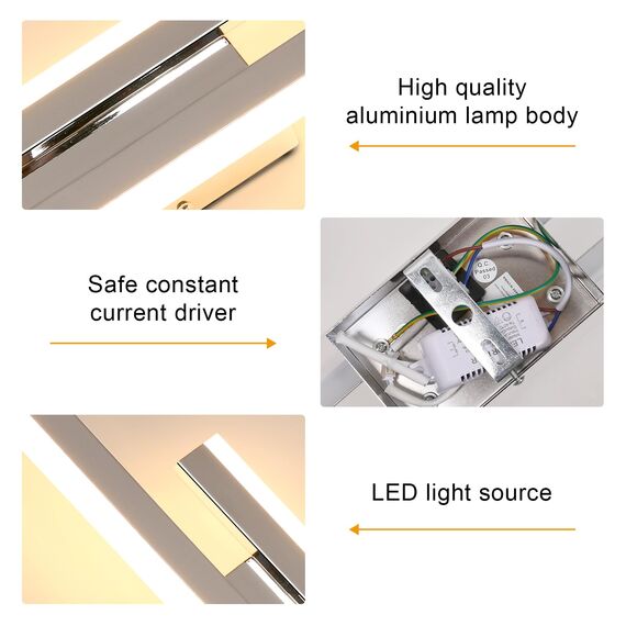 Riserva Wandleuchte LED Innen, Kreative Wandlampe Moderne, 3000K Warmweiß Wandlampe, 16W LED Lange Wandleuchte Innen für Schlafzimmer, Wohnzimmer, Korridor, Treppenhau, Chrom 40cm