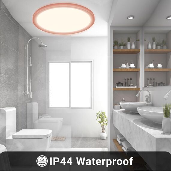 LQWELL® Deckenleuchte LED Deckenlampe, IP44 Wasserfest Badlampe Rund Flach 18W 4000K 1600LM Modern Schlicht Lampe Dünn für Wohnzimmer Badezimmer Schlafzimmer Küche Balkon Keller Büro, 220 * 24mm