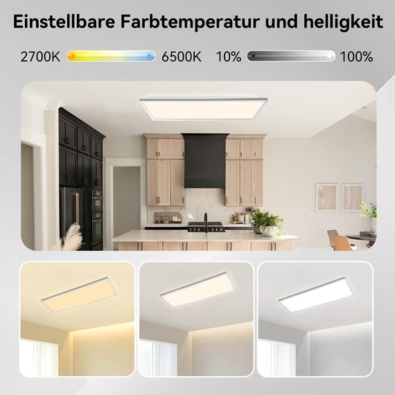 ONDTA LED Deckenleuchte dimmbar 22W, 58x20cm 2700K-6500K 2800LM, Deckenlampe mit Fernbedienung, IP44 Badezimmer lampe LED Panel für Küche Wohnzimmer Schlafzimmer Badezimmer Büro, Rechteckig