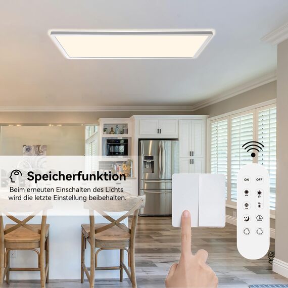 ONDTA LED Deckenleuchte dimmbar 22W, 58x20cm 2700K-6500K 2800LM, Deckenlampe mit Fernbedienung, IP44 Badezimmer lampe LED Panel für Küche Wohnzimmer Schlafzimmer Badezimmer Büro, Rechteckig