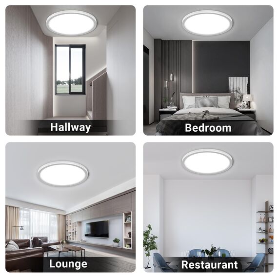 LQWELL® Deckenleuchte LED Deckenlampe, 1,6CM Ultradünn Rund Flach IP44 Wasserfest Badlampe 18W 6500K 1700LM Modern für Wohnzimmer Badezimmer Schlafzimmer Küche Balkon Keller Büro, 220 * 16mm