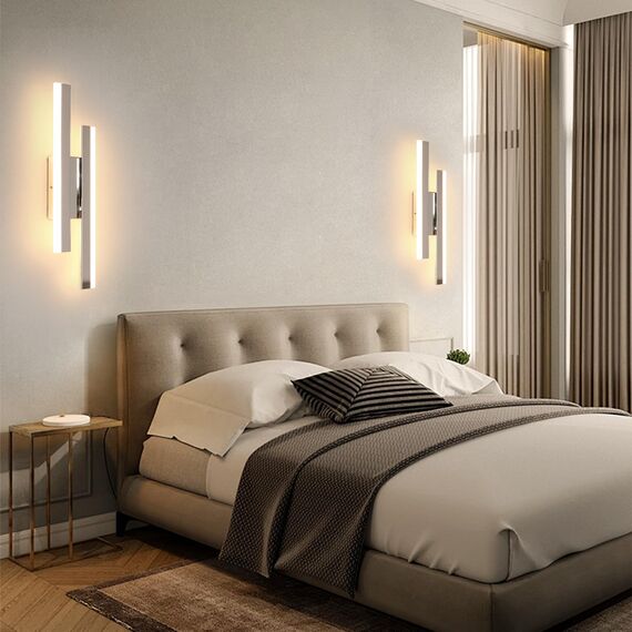 Riserva Wandleuchte LED Innen, Kreative Wandlampe Moderne, 3000K Warmweiß Wandlampe, 16W LED Lange Wandleuchte Innen für Schlafzimmer, Wohnzimmer, Korridor, Treppenhau, Chrom 40cm