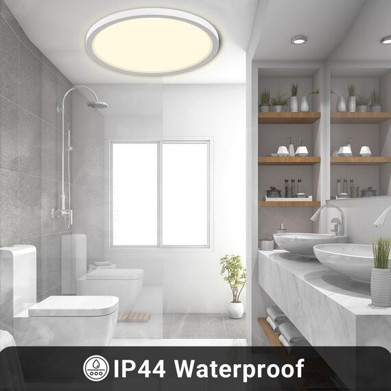 LQWELL® Deckenleuchte LED Deckenlampe, 1,6CM Ultradünn Rund Flach IP44 Wasserfest Badlampe 18W 4000K 1700LM Modern für Wohnzimmer Badezimmer Schlafzimmer Küche Balkon Keller Büro, 220 * 16mm