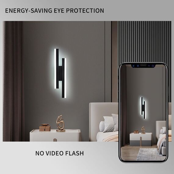 Riserva Wandleuchte LED Innen Moderne, 16W 1800LM Wandlampe LED, Kreative Lange Parallele Wandleuchte für Wohnzimmer Korridor Treppen, Kaltweiß 6500K, Schwarz, 40cm