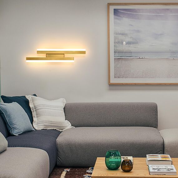 Riserva Wandleuchte LED Innen Kreative Lange Parallele, Wandlampe Warmweiß 16W 1800LM, Wandleuchte Innen Moderne für Wohnzimmer Korridor Treppen, Warmweiß 3000K, Gold, 40cm