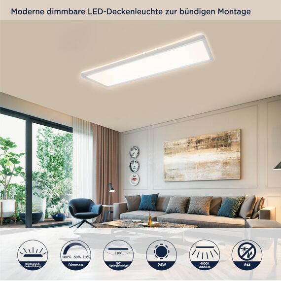 BestLuz Deckenlampe LED Deckenleuchte 580x200x28mm (LxBxH) Dreistufige Dimmbar Rechteckig LED Panel Ultra Flach 3000LM 24W Neutralweiß 4000K mit Backlight für Badezimmer Schlafzimmer Wohnzimmer Küche