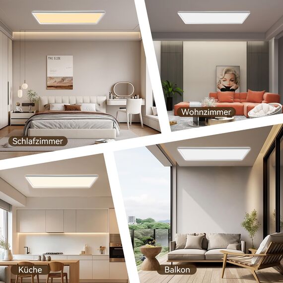 ONDTA LED Deckenleuchte dimmbar 22W, 58x20cm 2700K-6500K 2800LM, Deckenlampe mit Fernbedienung, IP44 Badezimmer lampe LED Panel für Küche Wohnzimmer Schlafzimmer Badezimmer Büro, Rechteckig