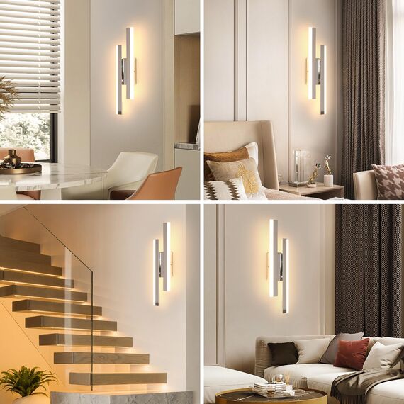 Riserva Wandleuchte LED Innen, Kreative Wandlampe Moderne, 3000K Warmweiß Wandlampe, 16W LED Lange Wandleuchte Innen für Schlafzimmer, Wohnzimmer, Korridor, Treppenhau, Chrom 40cm