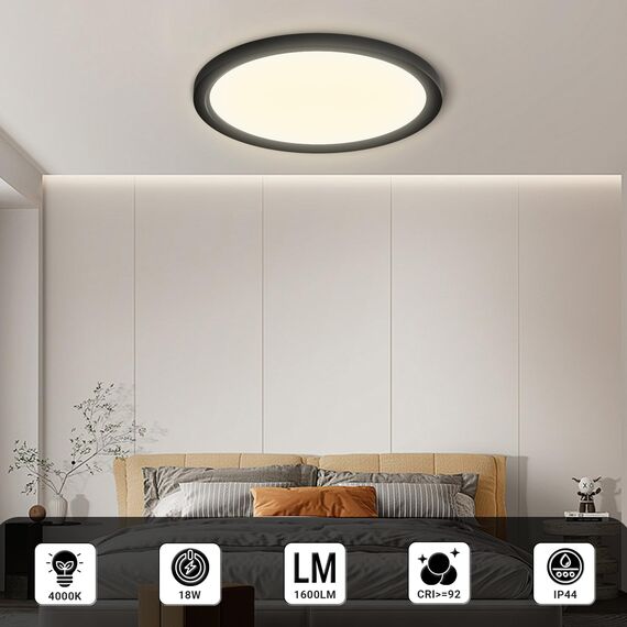 LQWELL® Deckenleuchte LED Deckenlampe, IP44 Wasserfest Badlampe Rund Flach 18W 4000K 1600LM Modern Schlicht Lampe Dünn für Wohnzimmer Badezimmer Schlafzimmer Küche Balkon Keller Büro, 220 * 24mm