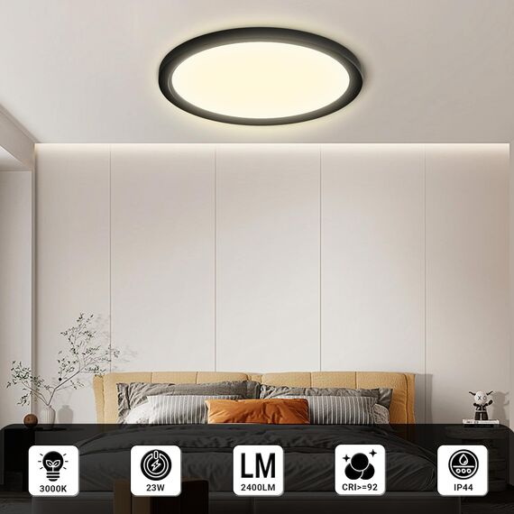 LQWELL® Deckenleuchte LED Deckenlampe, IP44 Wasserfest Badlampe Rund Flach 22W 3000K 2420LM Modern Schlicht Lampe Dünn für Wohnzimmer Badezimmer Schlafzimmer Küche Balkon Keller Büro, 300 * 25mm