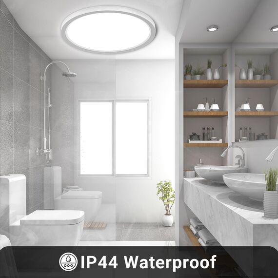 LQWELL® Deckenleuchte LED Deckenlampe, IP44 Wasserfest Badlampe Rund Flach 36W 6000K 4320LM Modern Schlicht Lampe Dünn für Wohnzimmer Badezimmer Schlafzimmer Küche Balkon Keller Büro, 400 * 24mm