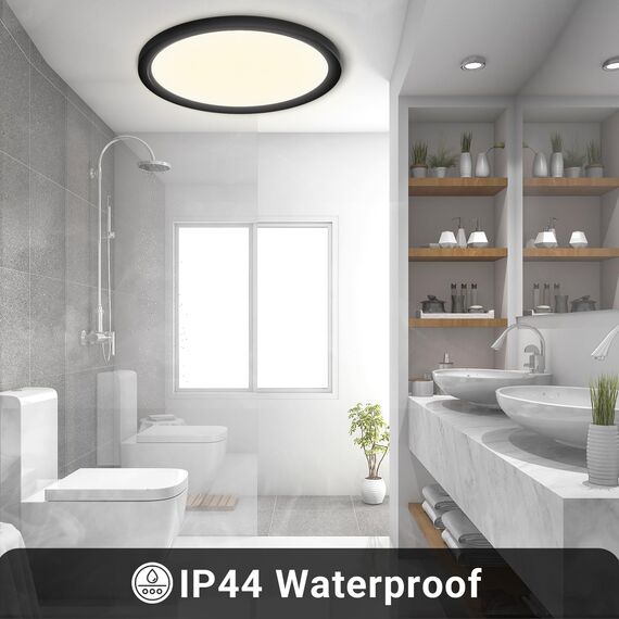 LQWELL® Deckenleuchte LED Deckenlampe, IP44 Wasserfest Badlampe Rund Flach 18W 4000K 1600LM Modern Schlicht Lampe Dünn für Wohnzimmer Badezimmer Schlafzimmer Küche Balkon Keller Büro, 220 * 24mm