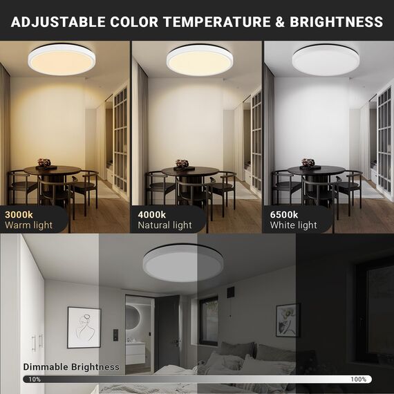 LQWELL® LED Deckenleuchte Dimmbar mit Fernbedienung, 24W 2500LM 3000-6500K RGB LED Deckenlampe, Runde Flache Deckenbeleuchtung IP44 für Wohnzimmer Schlafzimmer Esszimmer Balkon Korridor, 300 * 40mm