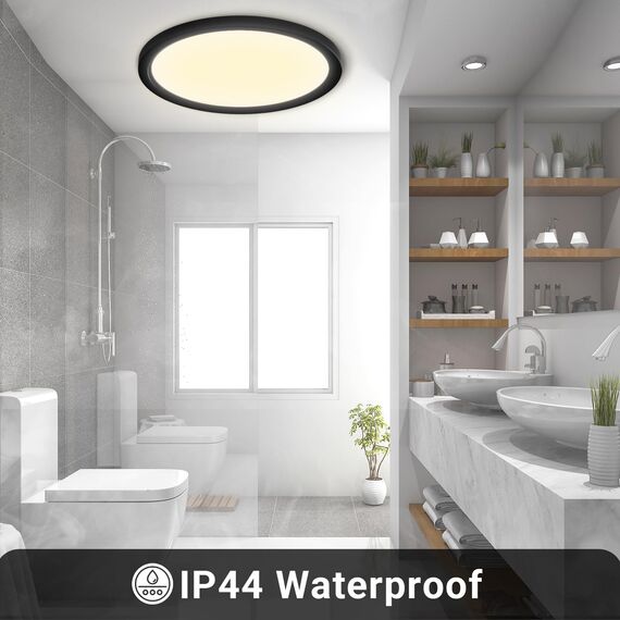 LQWELL® Deckenleuchte LED Deckenlampe, IP44 Wasserfest Badlampe Rund Flach 22W 3000K 2420LM Modern Schlicht Lampe Dünn für Wohnzimmer Badezimmer Schlafzimmer Küche Balkon Keller Büro, 300 * 25mm