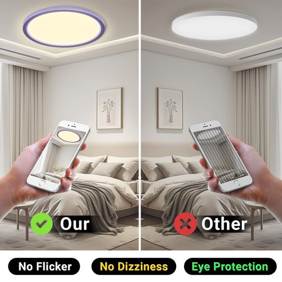 LQWELL® Deckenleuchte LED Deckenlampe, IP44 Wasserfest Badlampe Rund Flach 23W 3000K 2400LM Modern Schlicht Lampe Dünn für Wohnzimmer Badezimmer Schlafzimmer Küche Balkon Keller Büro, 300 * 25mm