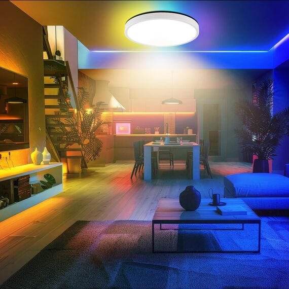 LQWELL® LED Deckenleuchte Dimmbar mit Fernbedienung, 24W 2500LM 3000-6500K RGB LED Deckenlampe, Runde Flache Deckenbeleuchtung IP44 für Wohnzimmer Schlafzimmer Esszimmer Balkon Korridor, 300 * 40mm