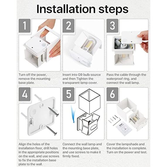Lureshine Wandlampe mit Austauschbarer G9 LED lampe Einstellbar Abstrahlwinkel Aussenbeleuchtung Warmweiß 3000K Wandleuchte Aluminium Wandleuchte Innen/Aussen