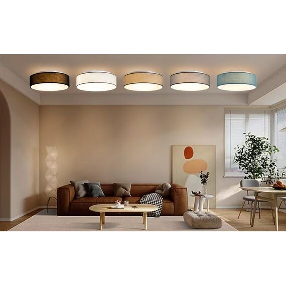 Zedelmaier Deckenlampe Stoff Rund 38cm E27x2 max.40W Deckenleuchte Taupe Stoffschirm Wohnzimmer Schlafzimmer Küche Flur Kinderzimmer Lampe Decke Lampenschirm