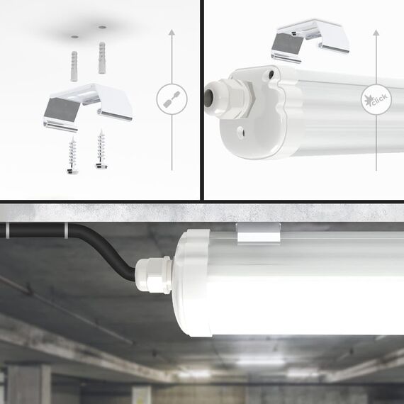 HOFTRONIC - LED Feuchtraumleuchte 120cm IP65-36W 4320 Lumen - 6500K Kaltweiß - Verknüpfbar - Kellerleuchte, Nassraumleuchte - Feuchtraum Wannenleuchte