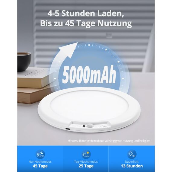 Combuh Akku RGB Deckenleuchte ohne Bohren Party Deckenlampe ohne Stromanschluss, 45 Tage Laufzeit 5000 mAh Batteriebetriebene Lampe mit Bewegungsmelder für Dusche Bad Badezimmer Rund 1 Stück