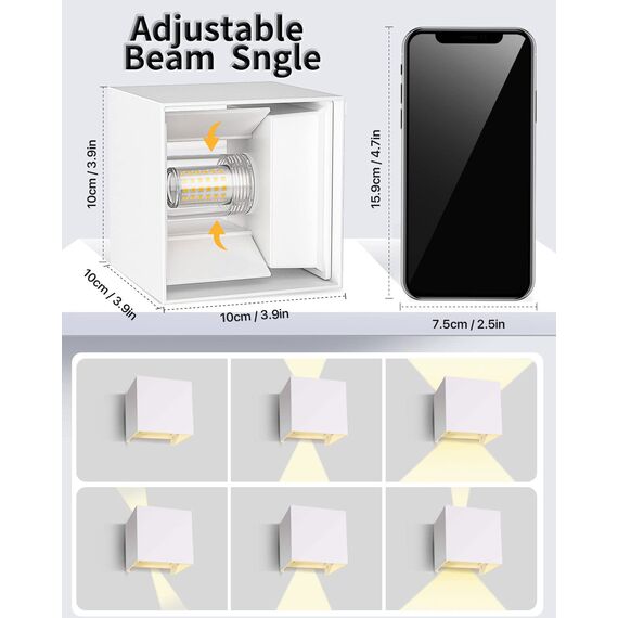 Lureshine Wandlampe mit Austauschbarer G9 LED lampe Einstellbar Abstrahlwinkel Aussenbeleuchtung Warmweiß 3000K Wandleuchte Aluminium Wandleuchte Innen/Aussen