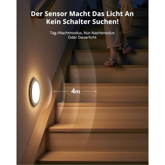 Combuh Akku Lampe mit Bewegungsmelder Deckenlampe Garage ohne Stromanschluss ohne Bohren, 85 Tage Laufzeit 6000 mAh LED Batteriebetriebene Deckenleuchte Aufladbare für Keller Flur Dusche Rund 1 Stück
