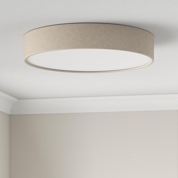 REV Deckenlampe - Deckenleuchte Wohnzimmer, Schlafzimmer & Küche rund 60cm mit Stoff-Lampenschirm im Vintage-Look, taupe