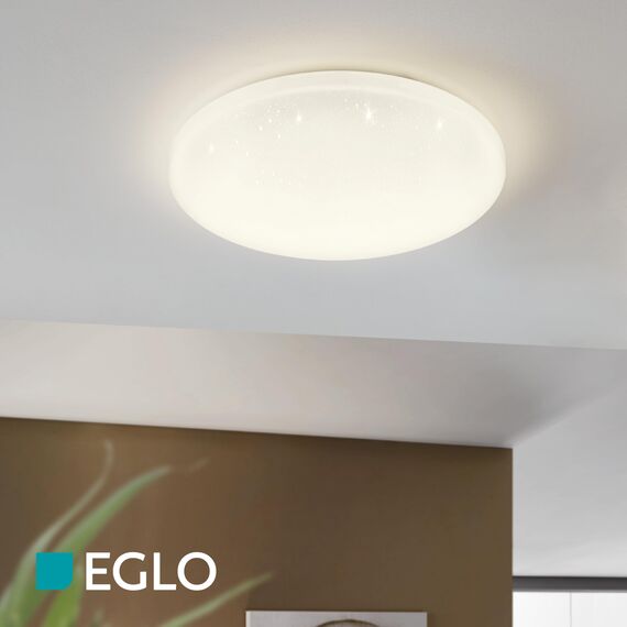 EGLO LED Deckenleuchte Pogliola-S, Ø 26 cm, 1 flammige Wandlampe, Kristalleffekt Deckenlampe aus Stahl und Kunststoff in Weiß, Wohnzimmerlampe, Küchenlampe, Bürolampe, Flurlampe Decke