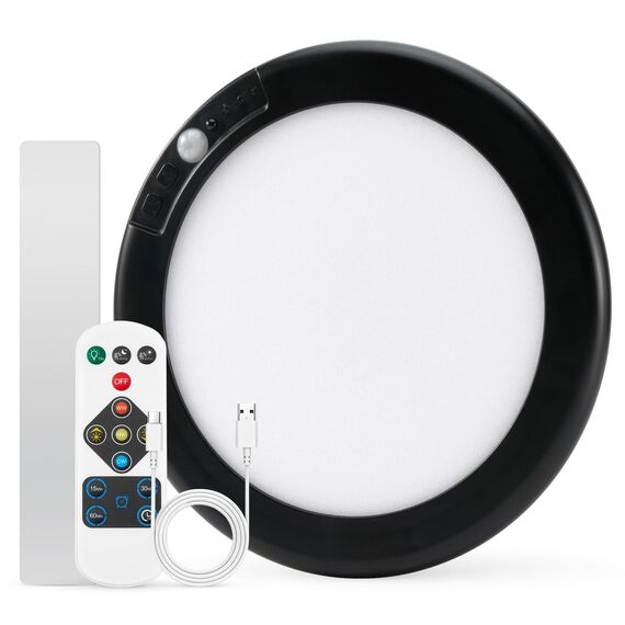 Combuh Akku Lampe mit Bewegungsmelder Deckenlampe Garage ohne Stromanschluss ohne Bohren, 85 Tage Laufzeit 6000 mAh LED Batteriebetriebene Deckenleuchte Aufladbare für Keller Flur Schwarz 1 Stück