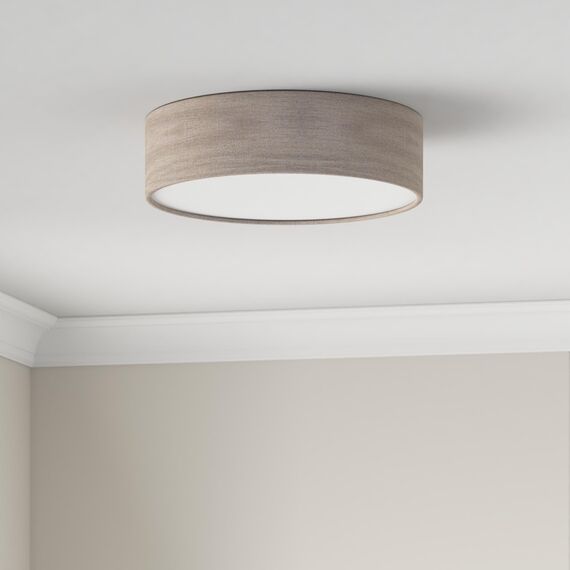 REV Deckenlampe LED - Deckenleuchte rund 40cm mit Stoff-Lampenschirm im Vintage-Look – ideal für Schlafzimmer & Wohnzimmer, taupe