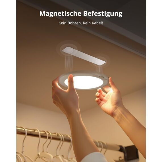 Combuh Akku Lampe mit Bewegungsmelder Deckenlampe Keller ohne Stromanschluss ohne Bohren, 85 Tage Laufzeit 6000 mAh LED Batteriebetriebene Deckenleuchte Aufladbare für Garage Flur Dusche Rund 2 Stück