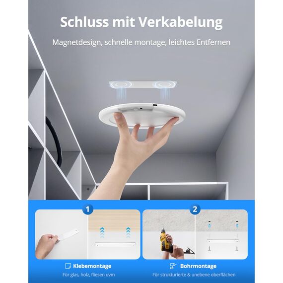 Combuh Akku RGB Deckenleuchte ohne Bohren Party Deckenlampe ohne Stromanschluss, 45 Tage Laufzeit 5000 mAh Batteriebetriebene Lampe mit Bewegungsmelder für Dusche Bad Badezimmer Rund 1 Stück