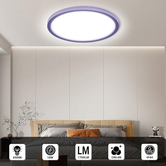 LQWELL® Deckenleuchte LED Deckenlampe, 1,6CM Ultradünn Rund Flach IP44 Wasserfest Badlampe 18W 6500K 1700LM Modern für Wohnzimmer Badezimmer Schlafzimmer Küche Balkon Keller Büro, 220 * 16mm