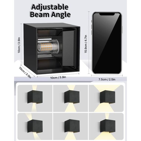 Lureshine Wandlampe mit Austauschbarer G9 LED lampe Einstellbar Abstrahlwinkel Aussenbeleuchtung Warmweiß 3000K Wandleuchte Aluminium Wandleuchte Innen/Aussen (Schwarz 2 Stück)