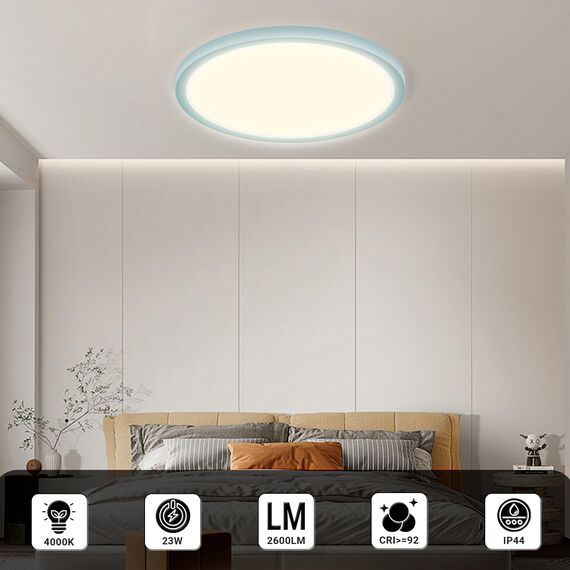 LQWELL® Deckenleuchte LED Deckenlampe, IP44 Wasserfest Badlampe Rund Flach 23W 4000K 2600LM Modern Schlicht Lampe Dünn für Wohnzimmer Badezimmer Schlafzimmer Küche Balkon Keller Büro, 300 * 25mm