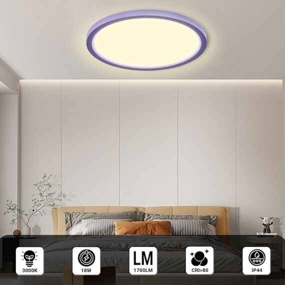 LQWELL® Deckenleuchte LED Deckenlampe, 1,6CM Ultradünn Rund Flach IP44 Wasserfest Badlampe 18W 3000K 1700LM Modern für Wohnzimmer Badezimmer Schlafzimmer Küche Balkon Keller Büro, 220 * 16mm