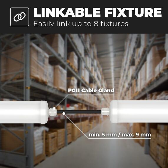 HOFTRONIC - LED Feuchtraumleuchte 120cm IP65-36W 4320 Lumen - 6500K Kaltweiß - Verknüpfbar - Kellerleuchte, Nassraumleuchte - Feuchtraum Wannenleuchte