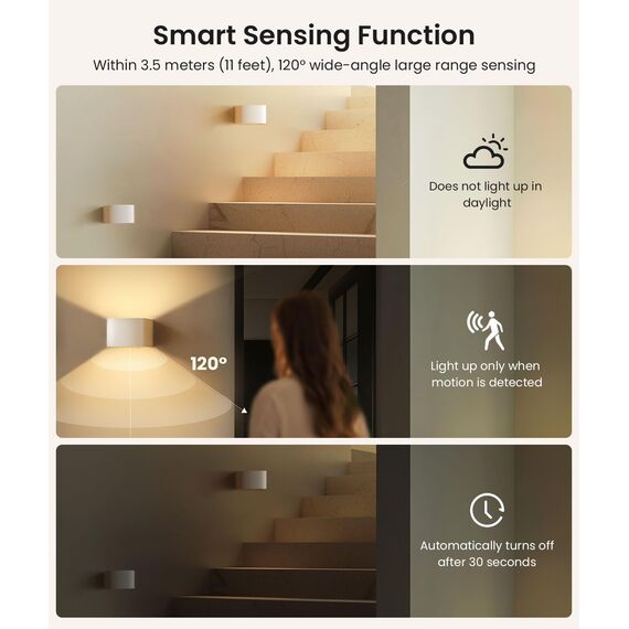 FULEN 2 Stück Akku wandleuchte mit Bewegungsmelder, LED Wandleuchte Innen, 3 Farben, 3 Modi, Up and Down Kabellose Akku Wandleuchte mit Fernbedienung für Schlafzimmer Wohnzimmer Treppe (Weiß)