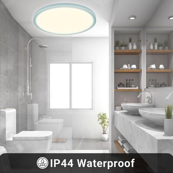 LQWELL® Deckenleuchte LED Deckenlampe, IP44 Wasserfest Badlampe Rund Flach 23W 4000K 2600LM Modern Schlicht Lampe Dünn für Wohnzimmer Badezimmer Schlafzimmer Küche Balkon Keller Büro, 300 * 25mm