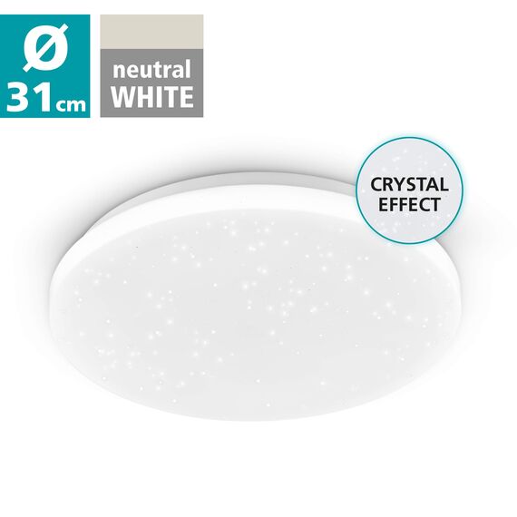 EGLO LED Deckenlampe Pogliola-S, Ø 31 cm, Kristall Deckenleuchte, Badleuchte Decke aus Stahl und Kunststoff, Badezimmer Lampe Sternenhimmel in weiß, neutralweiß, IP44