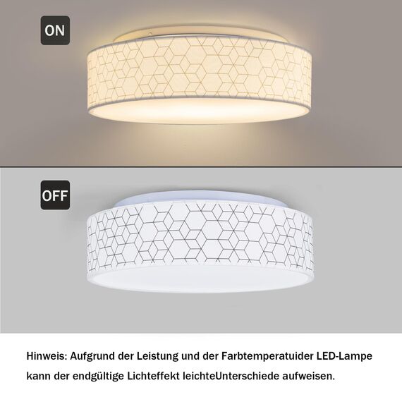 Zedelmaier Deckenlampe Stoff Rund 38cm E27x2 max.40W Deckenleuchte Stoffschirm Wohnzimmer Schlafzimmer Küche Flur Kinderzimmer Lampe Decke Lampenschirm (Weiße Würfel,Ø38x12,5cm)