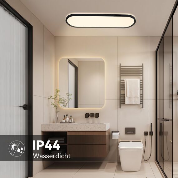 ONDTA LED Panel Deckenleuchte 22W mit Fernbedienung, 60x20 CM 2700K-6500K 3000LM Oval Tageslichtlampe Decke, Speicherfunktion, IP44 Küchenlampe für Wohnzimmer Schlafzimmer Flur Büro Werkstatt, Schwarz